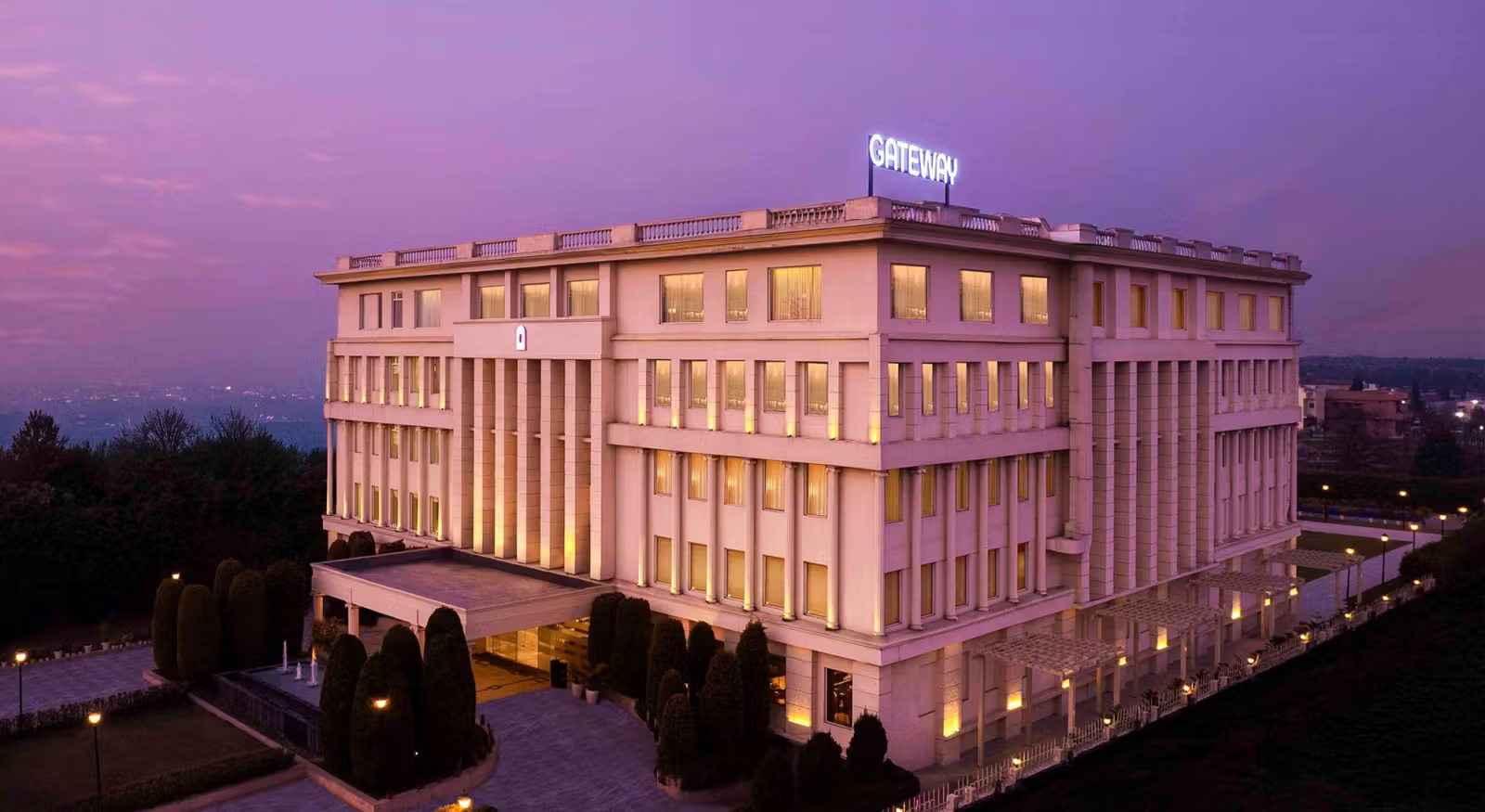 Gateway Hotel, Dehradun illuminated at dusk
